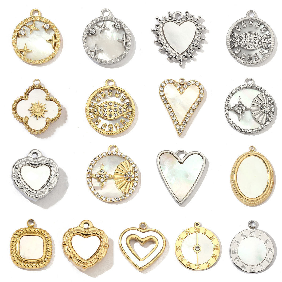 Stars Heart Natural Shell Stainless Steel Pendants