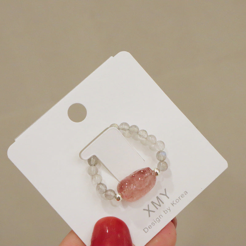 Women's Crystal Pearl Tourmaline Strawberry Elastic Simple Rings