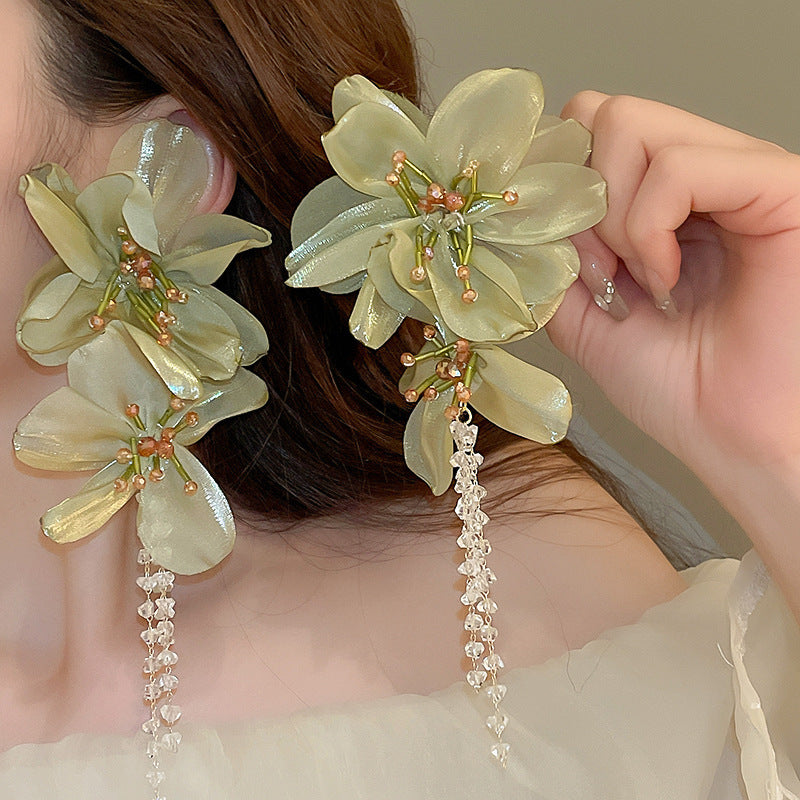 Women's Flower Shell Tassel Light Luxury High-grade Earrings