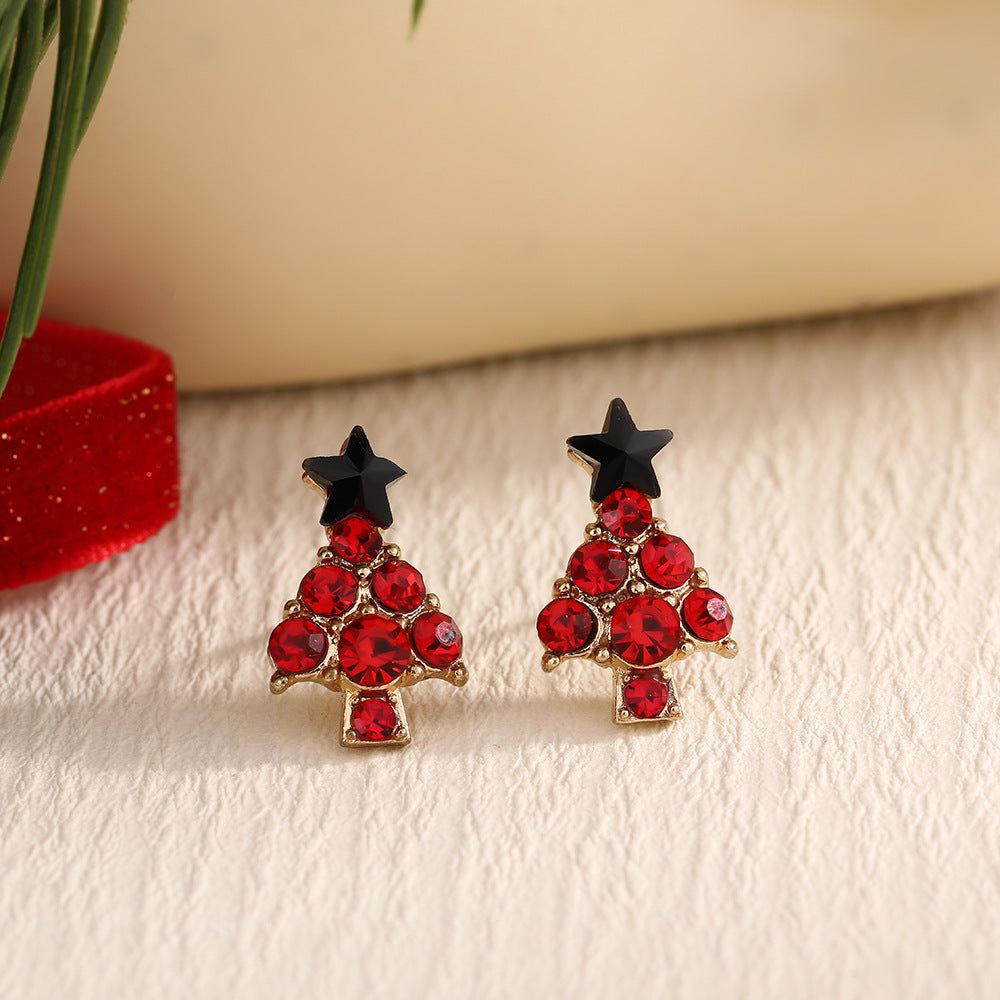 Fashion Elk Tree Snowflake Rhinestone Personalized Stud Earrings