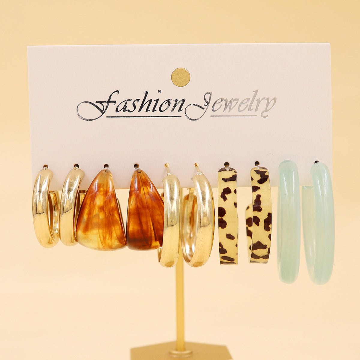Women's Color Resin Leopard Print Pairs Retro Fashion Earrings