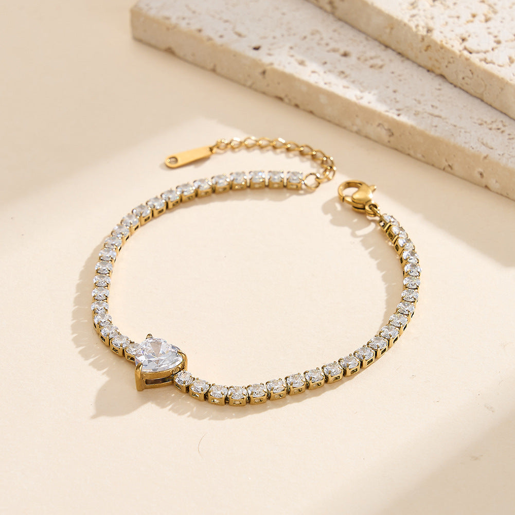 Style Full Rhinestone Zircon Love Titanium Steel Bracelet