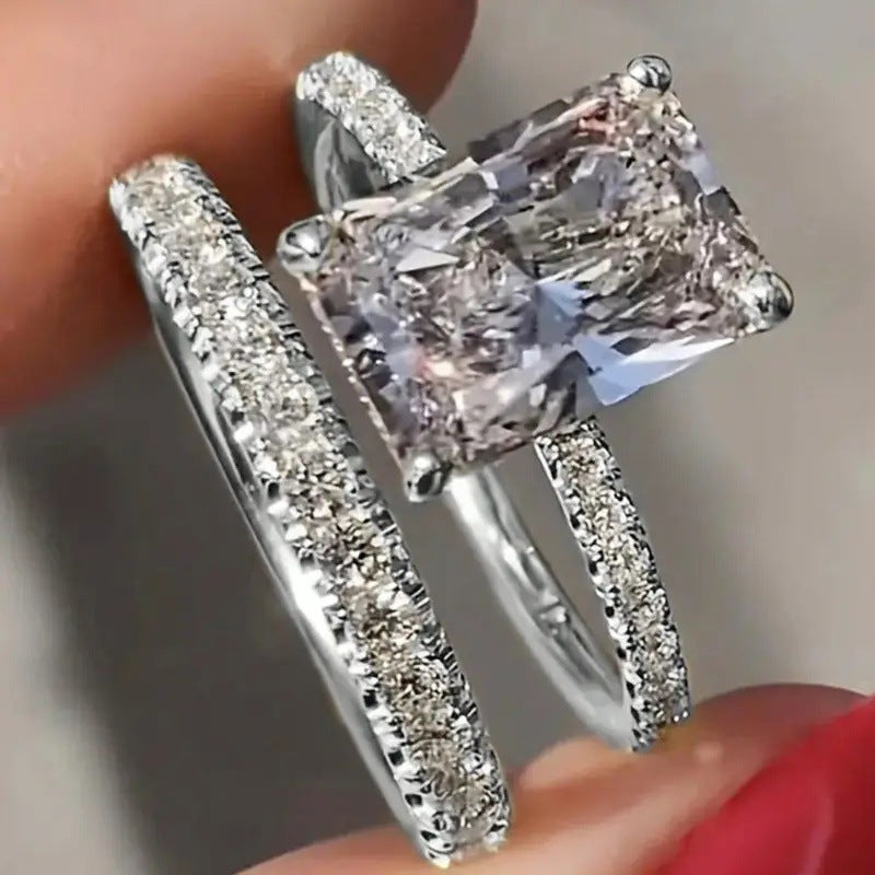 Fashion High-grade Two-piece Diamond Simple Elegant Sier Luxury Rings