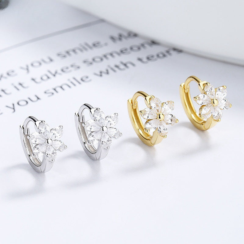 Flash Zircon Cherry Blossom Little Flower Simple Rhinestone Fresh Sense Earrings
