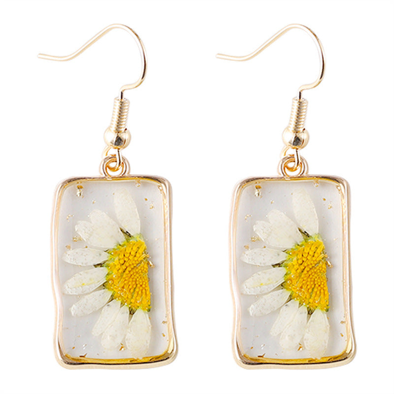 Fashion Personality Sunflower Epoxy Design Dried Flower Earrings