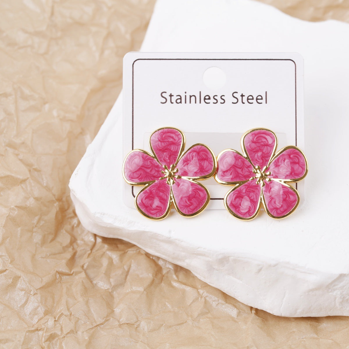 Style Sweet Elegance Metal Glaze Flowers Fresh Stud Earrings