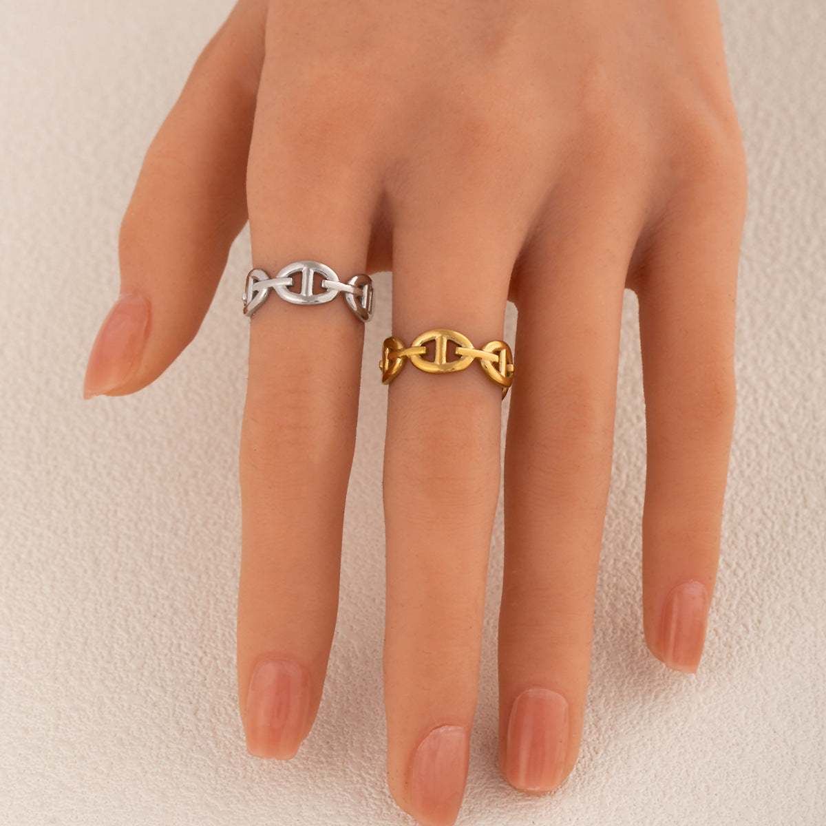 Pig Nose Stainless Steel Open Chain Titanium Oval Oil Ring