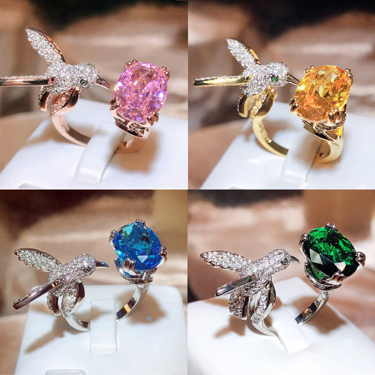 Women's Ding Design Colored Gems Simulation Santa Maria Aquamarine Rings
