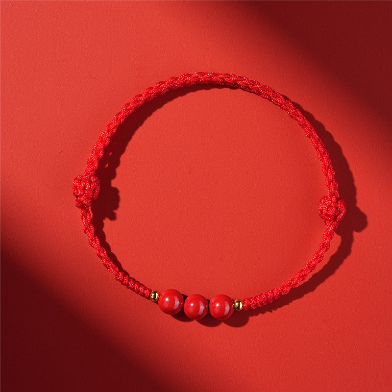 Life Red Rope Woven Cinnabar Jade Ethnic Style Advanced Bracelets