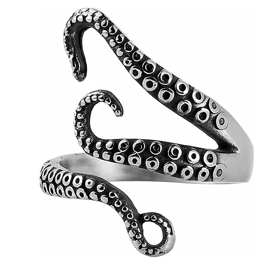 Men's Titanium Steel Personalized Retro Octopus Ruby Rings