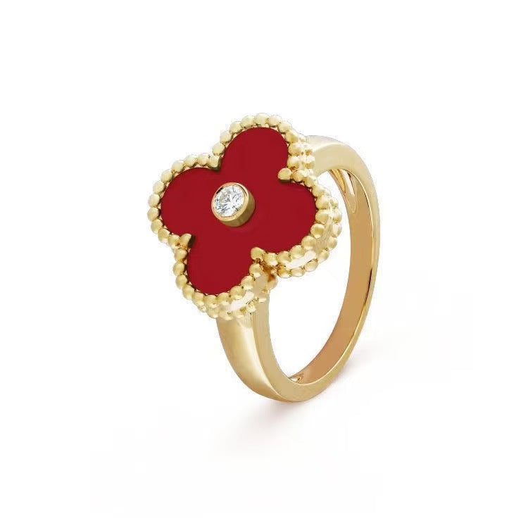Gold High Version November's Clover Rose Natural Fritillary Full Diamond Rings