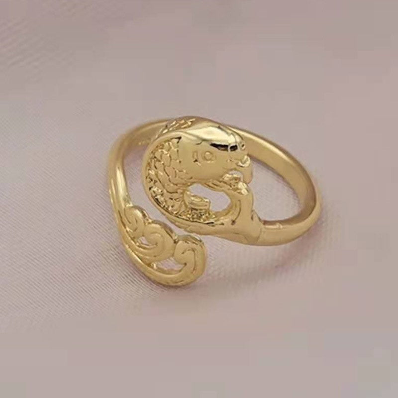 Enamel Color Auspicious Gradient Lucky Koi Chinese Ring