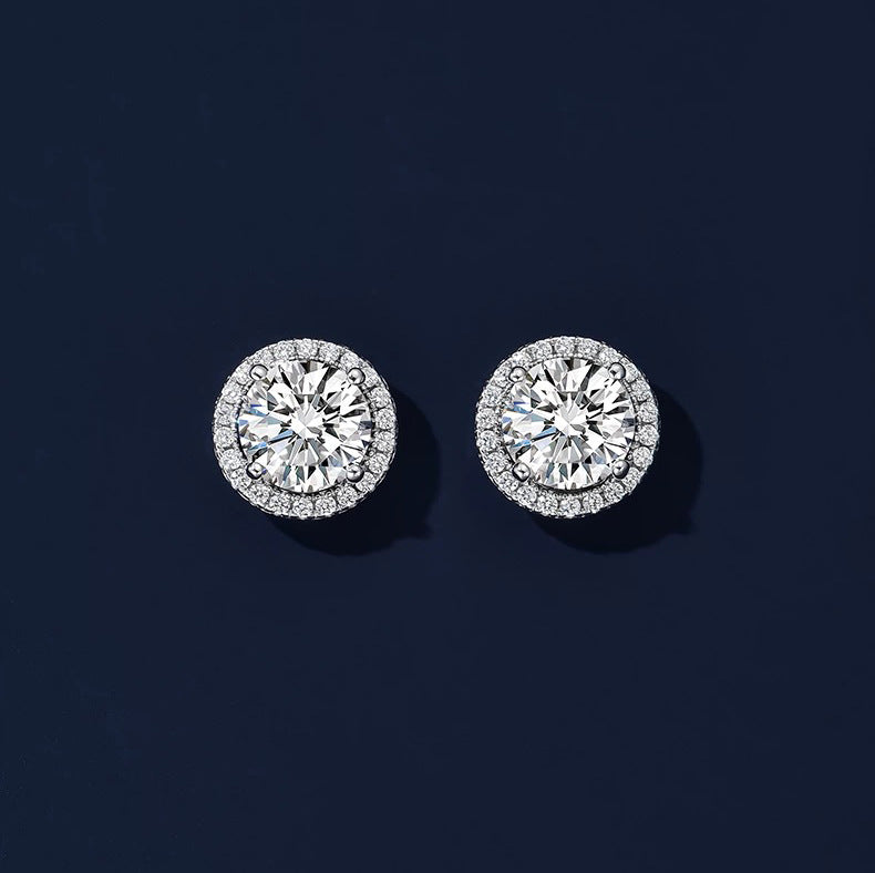 Micro Diamond Zirconium Princess Round Bag Stud Earrings