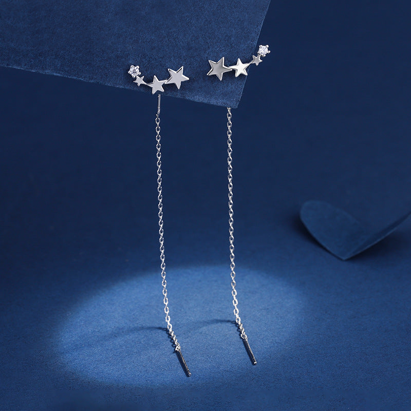 Women's Sier Star Tassel Elegant Long To Make Round Face Earrings