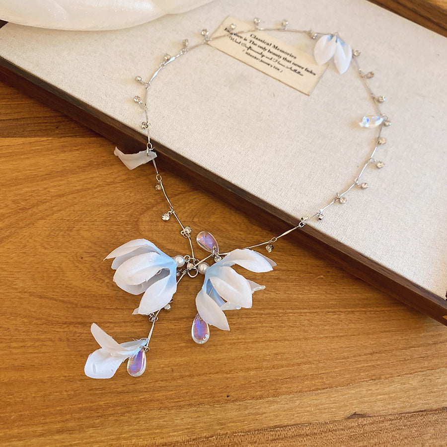 Romantic Purple Flower Pearl Long Twin Necklace
