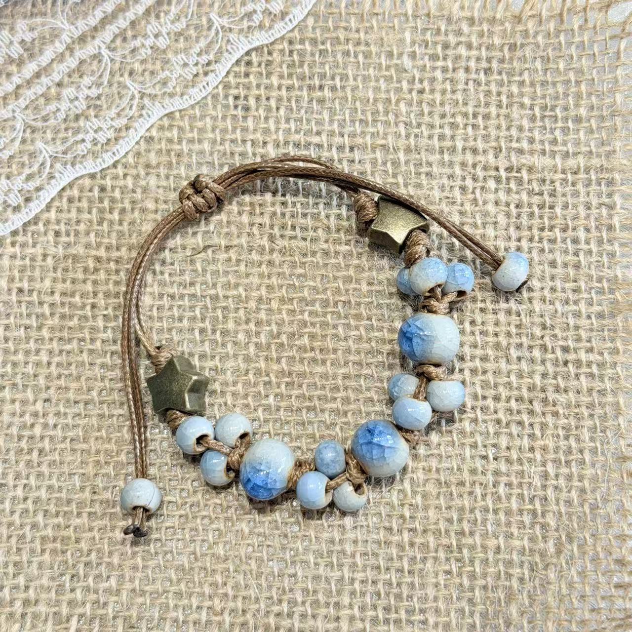 Ceramic Ice Crack Couple Hand-knitted Rope Girlfriends Gift Travel Commemorative Bracelet