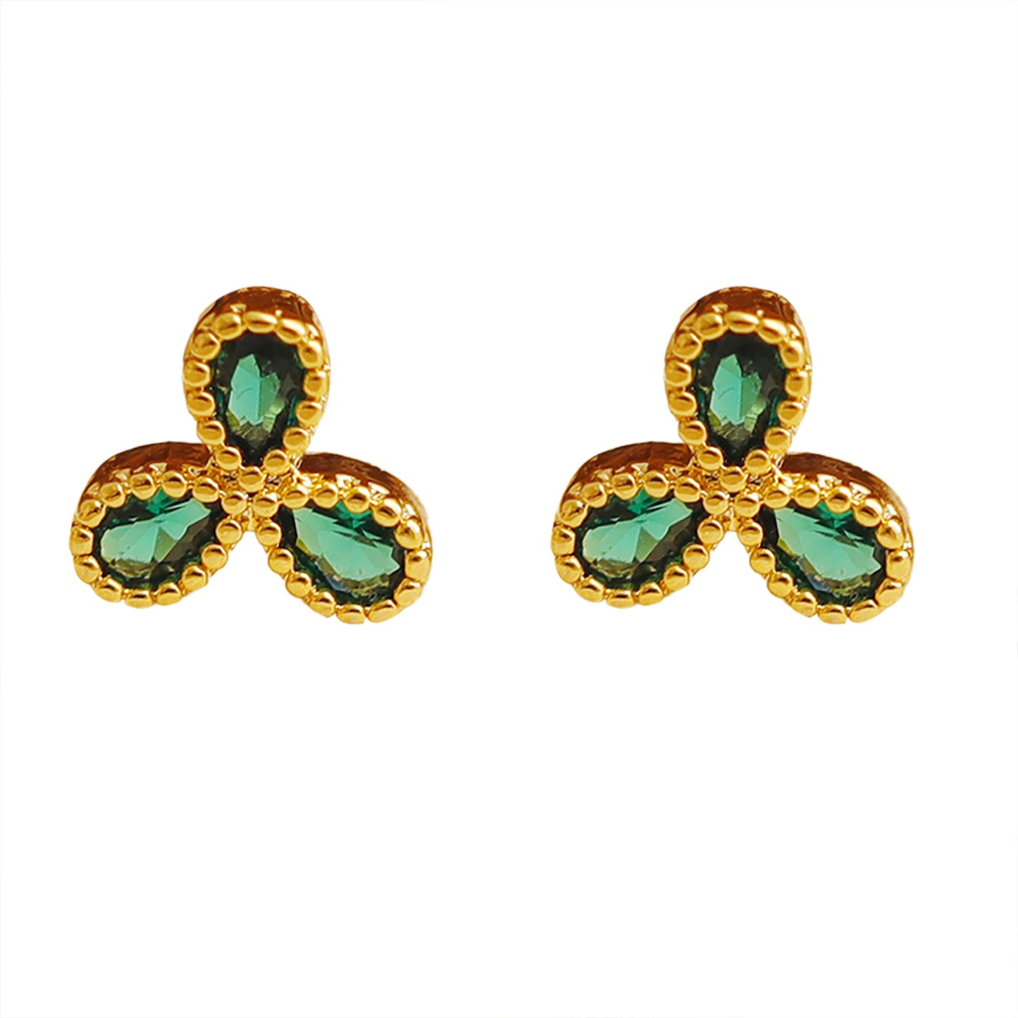 Small Clover Emerald Fairy French Entry Earrings