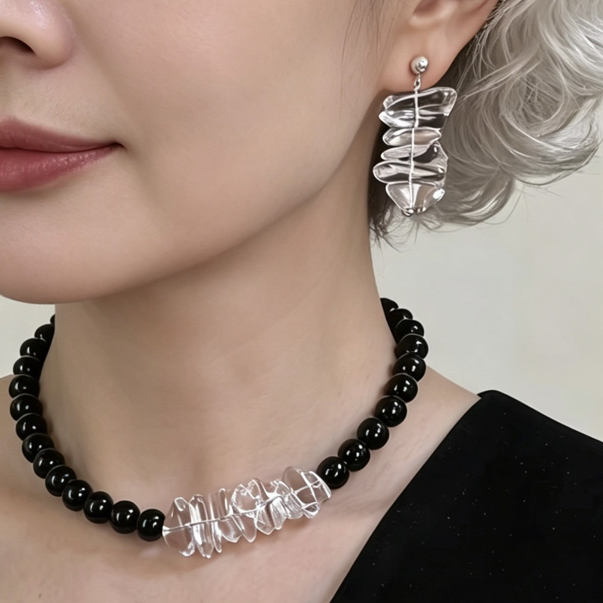 Black Agate Beaded Light Luxury Simplicity Personality Natural Stone Clavicle Necklaces