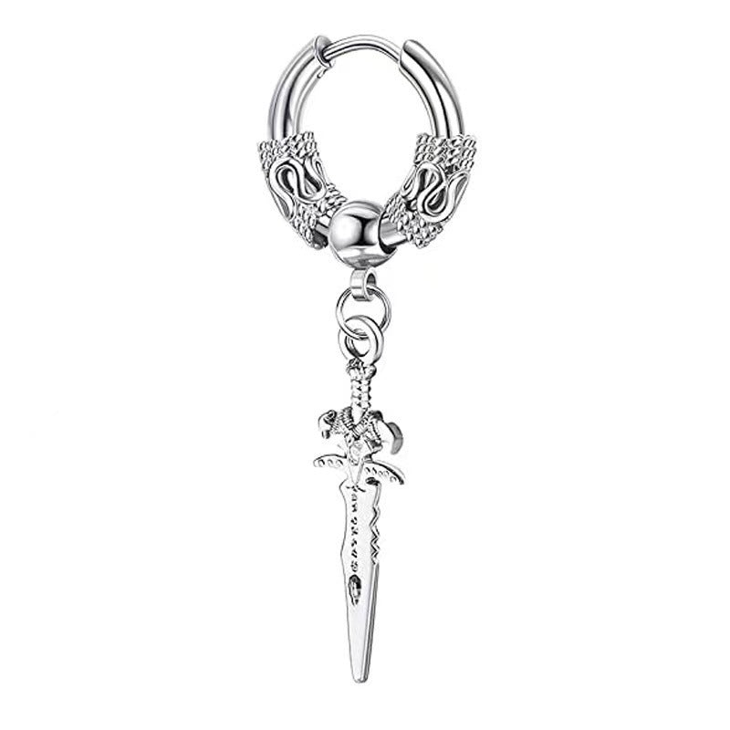 Men's Dragon Pattern Pole Clip Totem Chain Trendy Unique Earrings