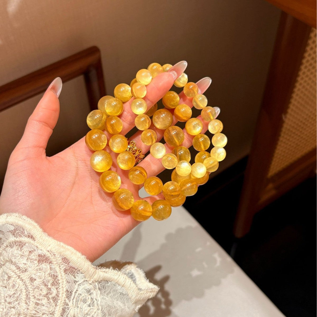 Lepidolite Golden Can Big Sequins Business Single Circle Temperament Entry Bracelet