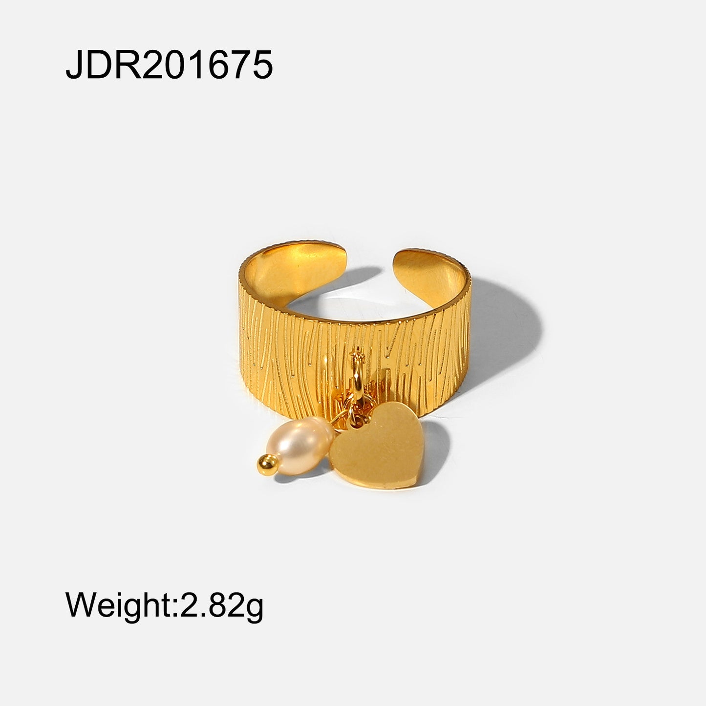 Geometric Independent Packaging Gold Stainless Steel Heart-shaped Pearl Rings