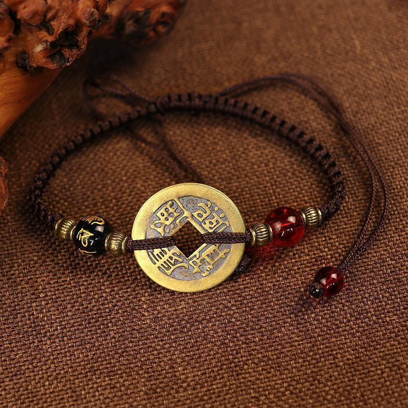 Copper Coin Hand-woven Red Rope Couple Bracelets