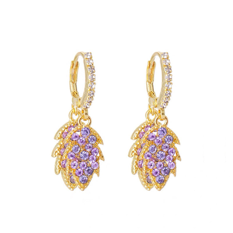 Women's Retro Elegant Leaves Zircon One-leaf Rich Gold Earrings