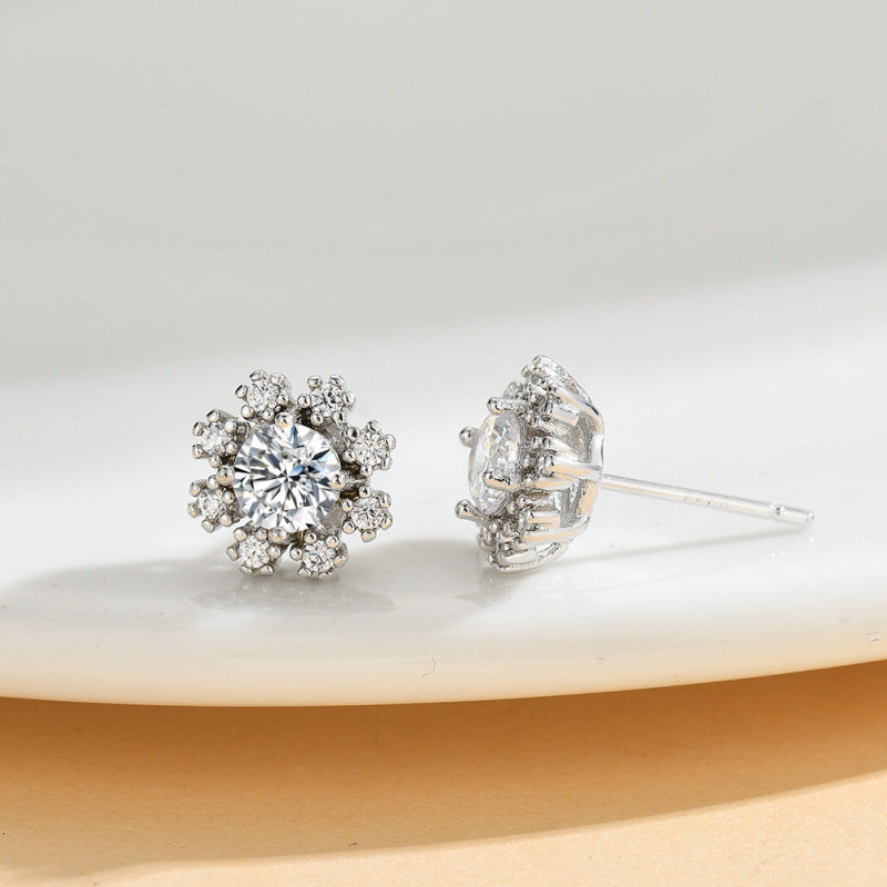 Zircon Sier Needle Love Moissanite Simulation Geometric Earrings