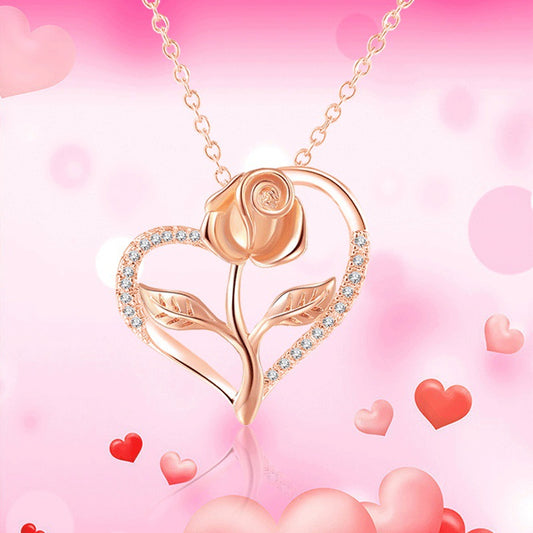 Attractive Stylish Women's Heart Rose Gold Necklace