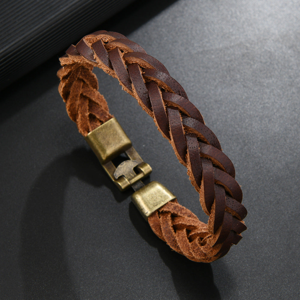 Men's Weave Cattle Leather Simple Fashion Hand-knitted Bracelets