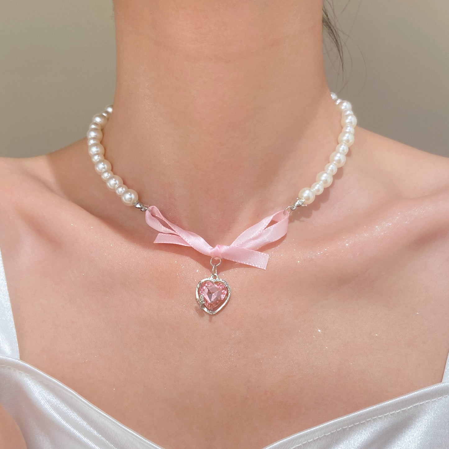 Bow Love Pearl Female Sweet Pure Necklaces