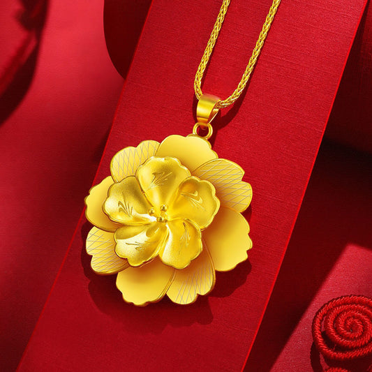 Gold Peony Flower Blooming Rich Clavicle Pendants