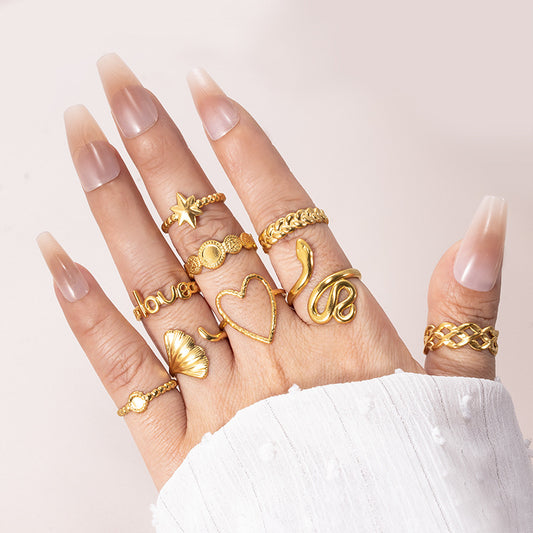 Steel Fashion Stainless Love Snake-shaped Ginkgo Leaf Special Ring