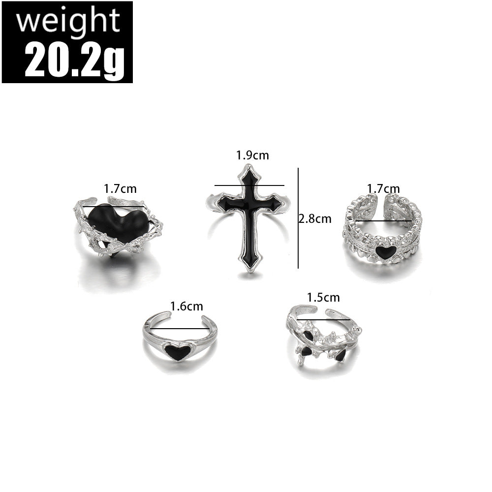 Combined Personality Retro Black Loving Heart With Opening Rings