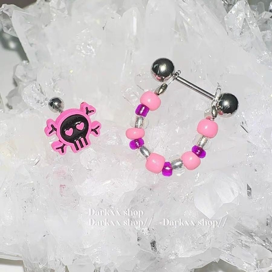 Culture Hot Sweet Rose Red Beaded Ear Bone Stud Earrings