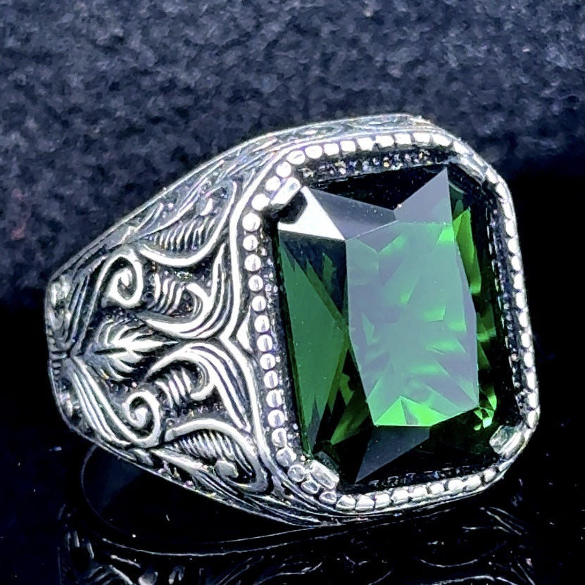 Men's Super Creative Inlaid Square Antique Sier Electroplated Pattern Fashion Domineering Rings