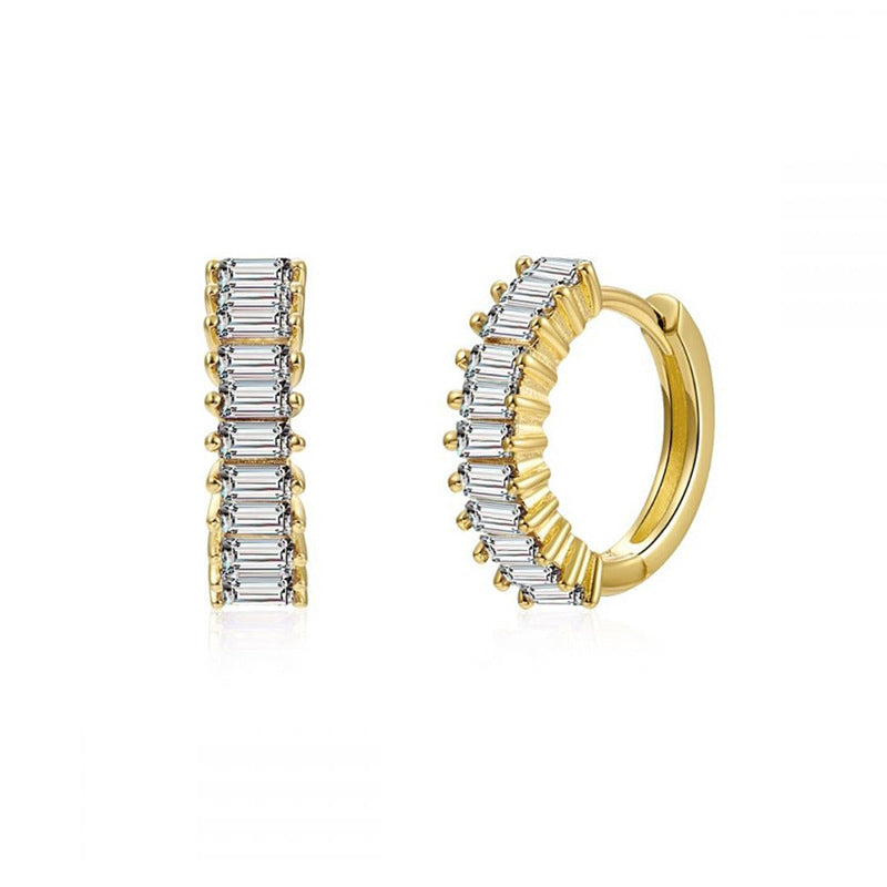 Square Zircon Circle Ear Clip Female Simple Elegant Earrings