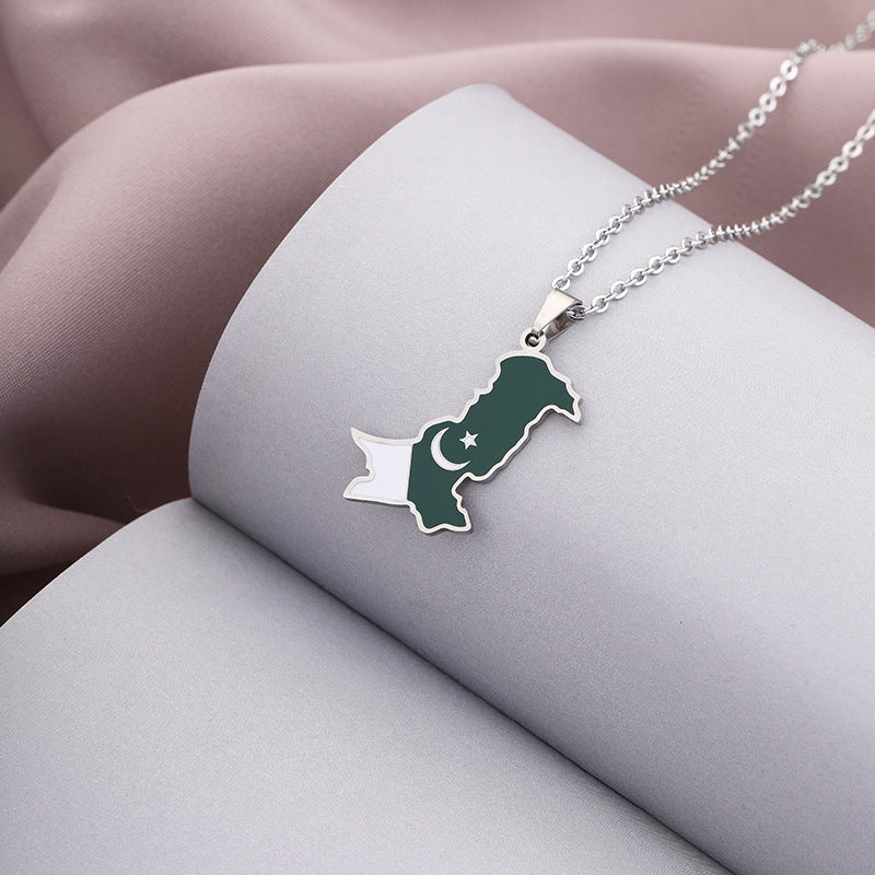 Drop Oil Pakistan Map Flag Fashion Necklaces