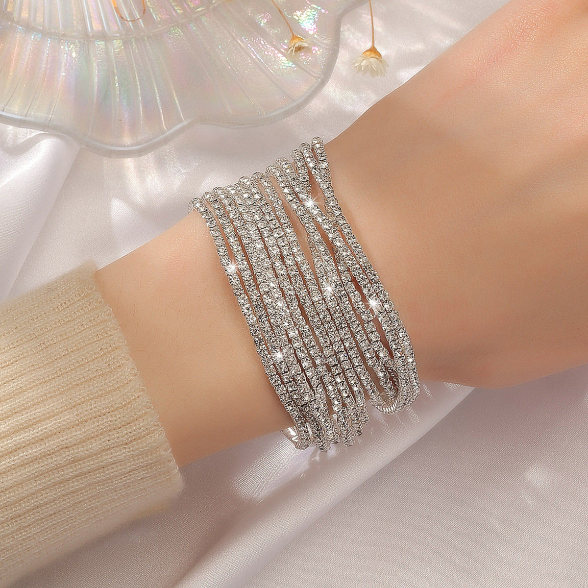 Rhinestone Stretch Bridal Korean Single Row Bracelets