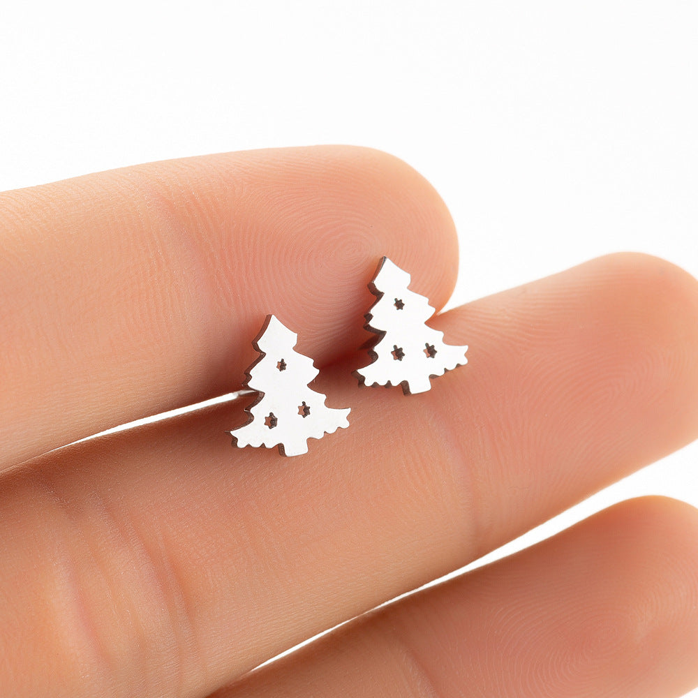 Women's Retro Stainless Steel Christmas Small Tree Ear Rings