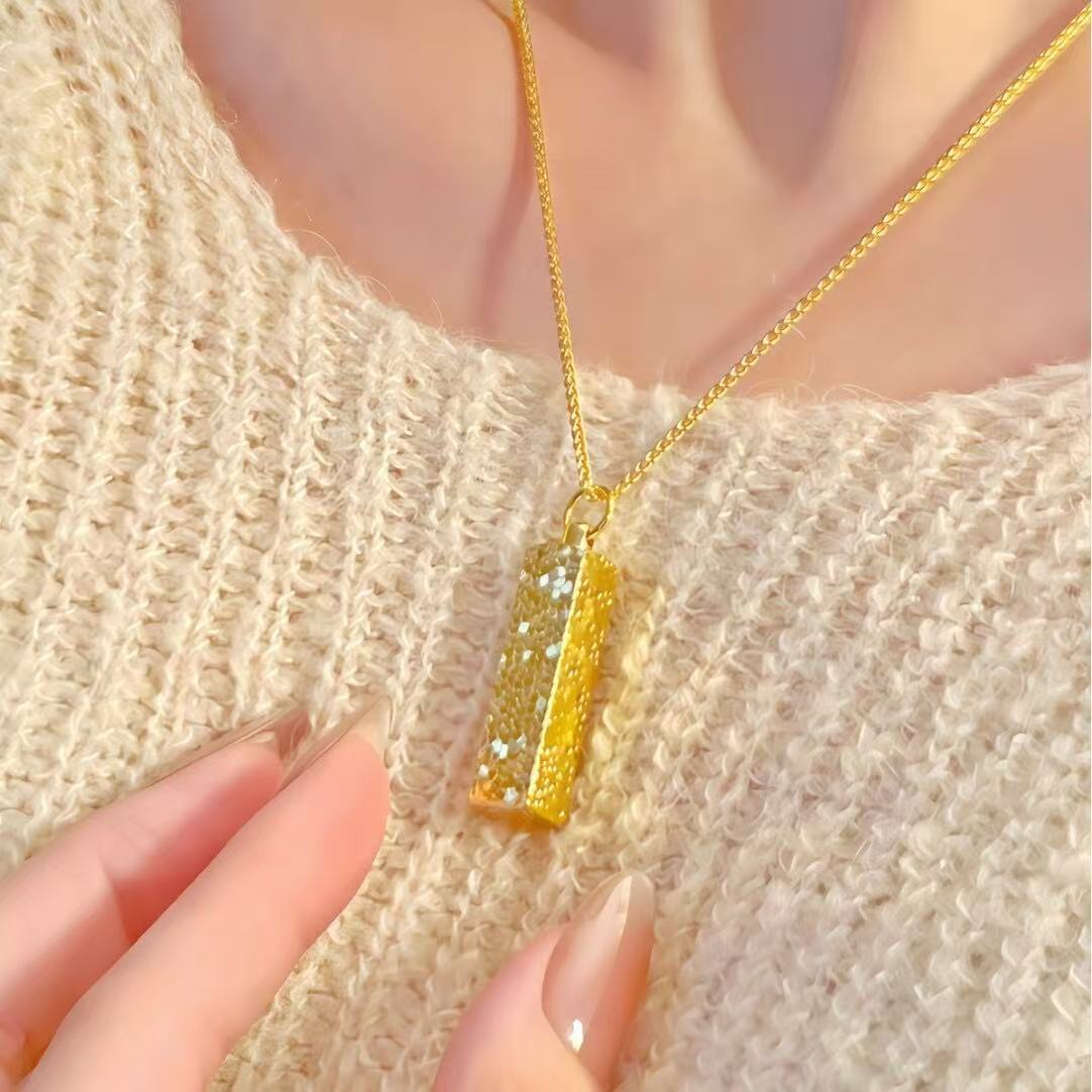 Women's & Men's Small Gold Bar Light Luxury Brick Necklaces