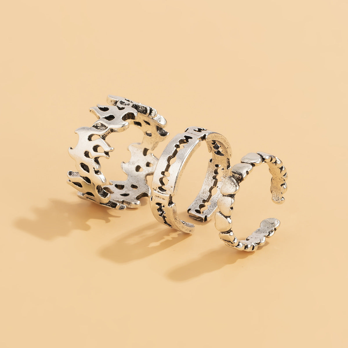 Retro Simple Niche Design Flame Heart Shaped Trendy Cool Open-end Rings
