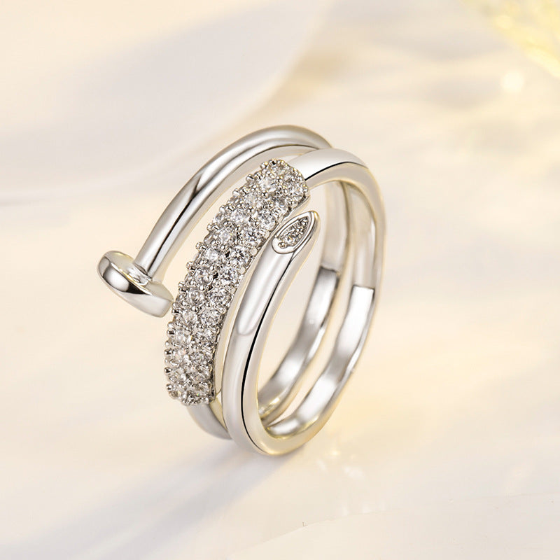 Micro Inlaid Zircon Nail Female Cold Style High Sense Retro Ring