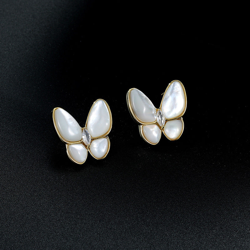 Sier Needle Fashion Shell Butterfly Ear Clip White Earrings