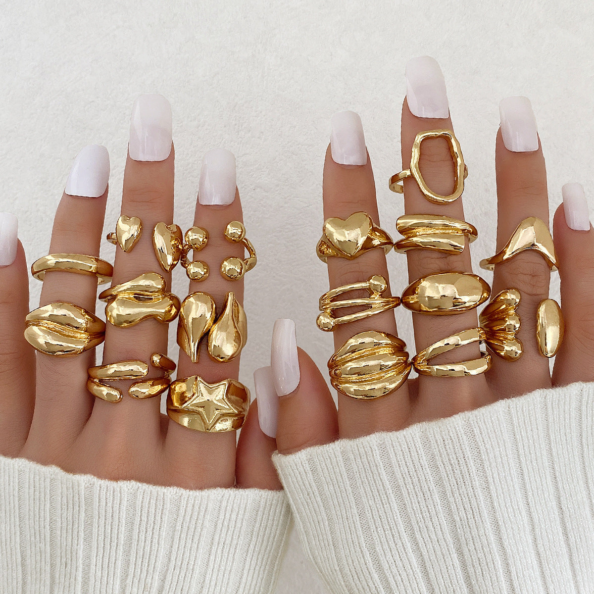 Women's Exaggerated Personalized Gold Irregular Oval Heart-shaped Open Rings