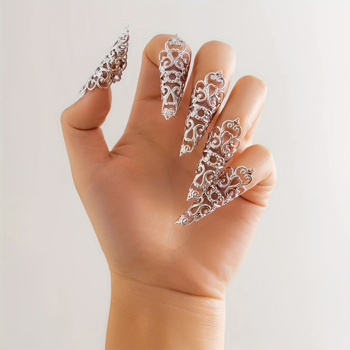 Hollow Pattern Tapered Fingernail Metal Female Rings