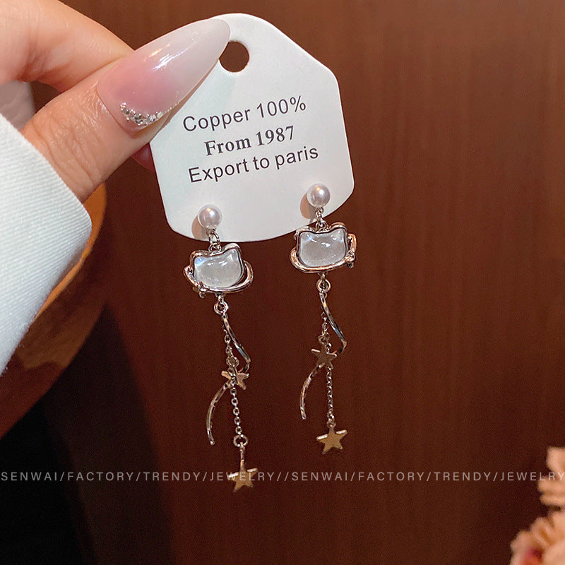 Women's Cool Hot Cat Star Tassel High Earrings