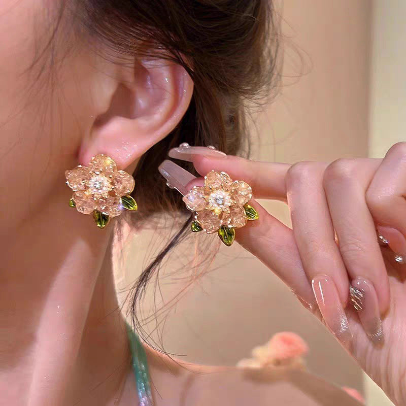 Fresh Stylish Super Shiny Crystal Gardenia Earrings