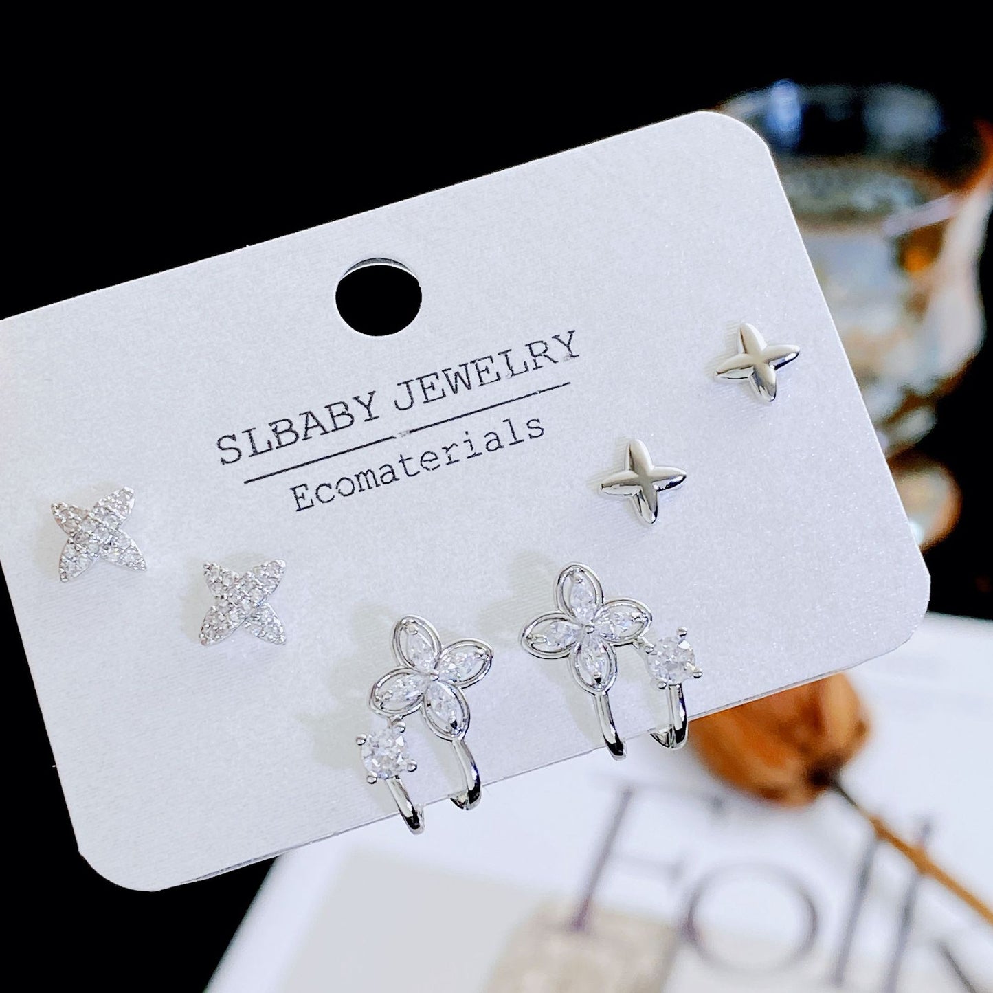 Women's Needle Simple Series Three Pairs Storage Ear Rings