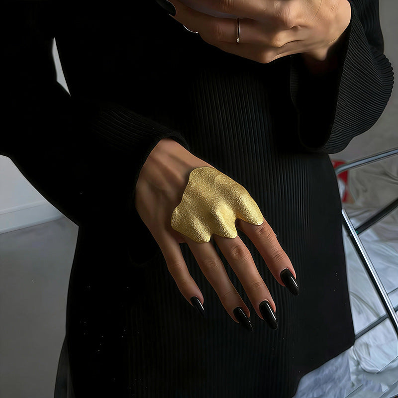 Metal Wide Dark Style Texture Matte Ring